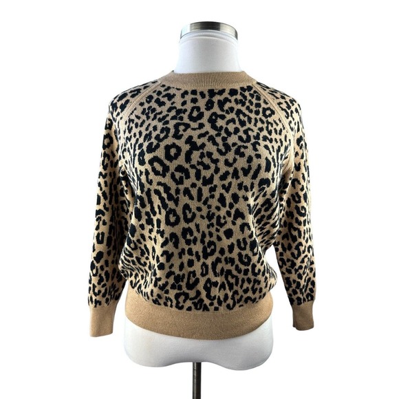 J. Crew Boyfriend Crewneck Sweater Leopard Print Re-Imagined Wool AK037 Small - Picture 6 of 14